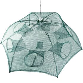 Fishing Trap Net Portable Folded Fishing Bait Trap Shrimp Minnow Crab Bait Net 6 Sides 6 Holes Crayfish Cast Mesh Trap Automatic (Option: Green)