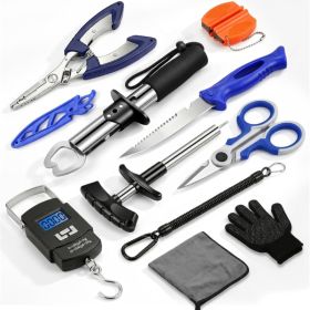 Fishing Tool Kit With Pliers, Hook Remover, Fish Gripper & Scale (Option: BLUE)